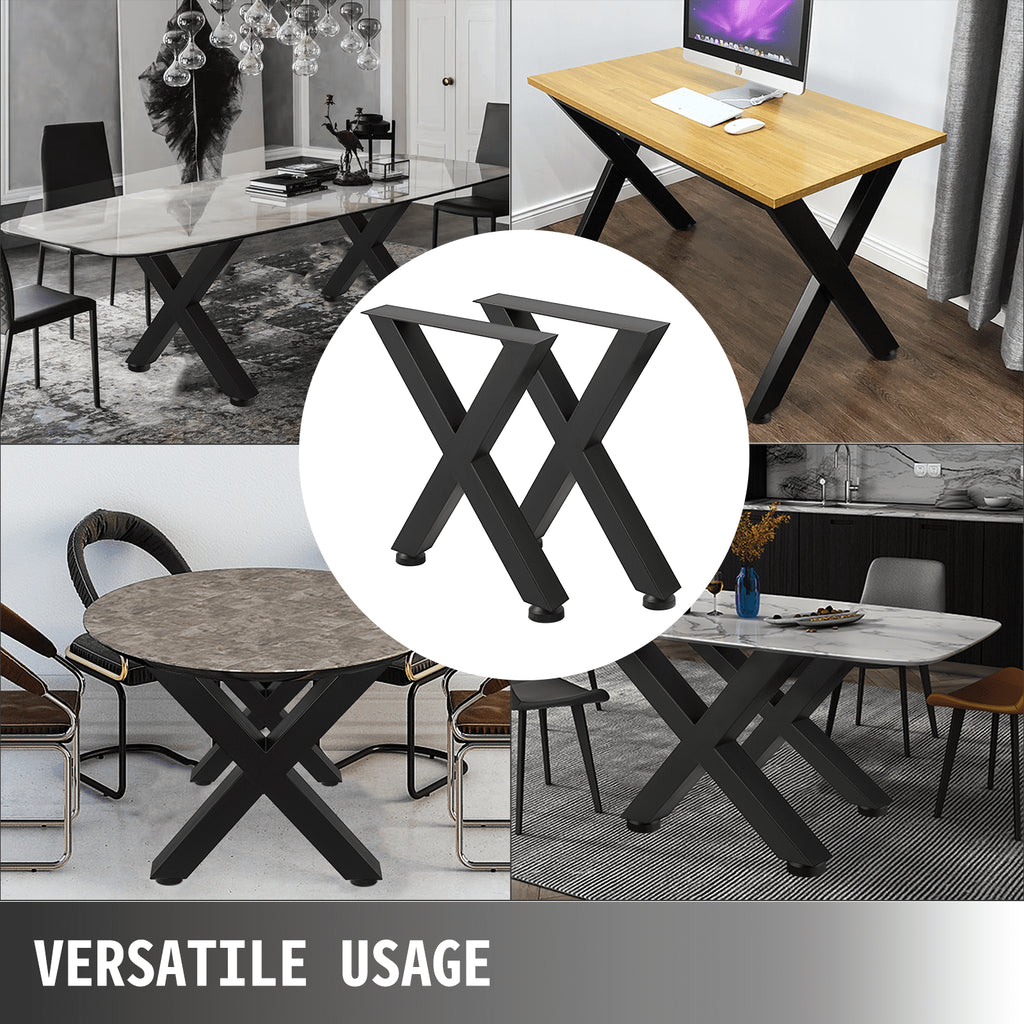 Set of 2 Steel Table Legs, 16'Height 15'Wide Dining Table Legs, Heavy Duty 3.1" Square Box Section X Frame Table Legs, 16x15x3.1 Inch Black Color Industrial Country Style Metal Dining Legs