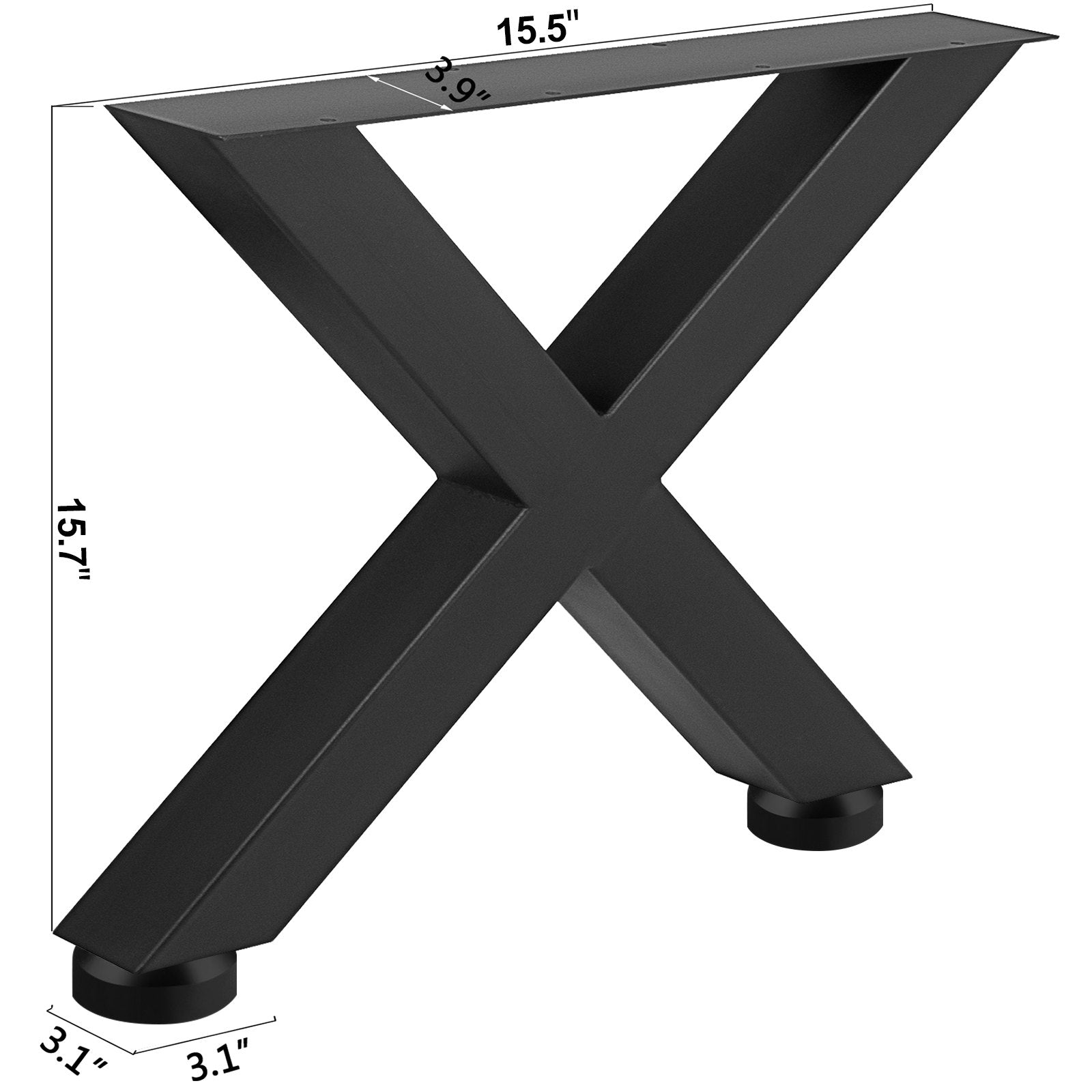 Set of 2 Steel Table Legs, 16'Height 15'Wide Dining Table Legs, Heavy Duty 3.1" Square Box Section X Frame Table Legs, 16x15x3.1 Inch Black Color Industrial Country Style Metal Dining Legs