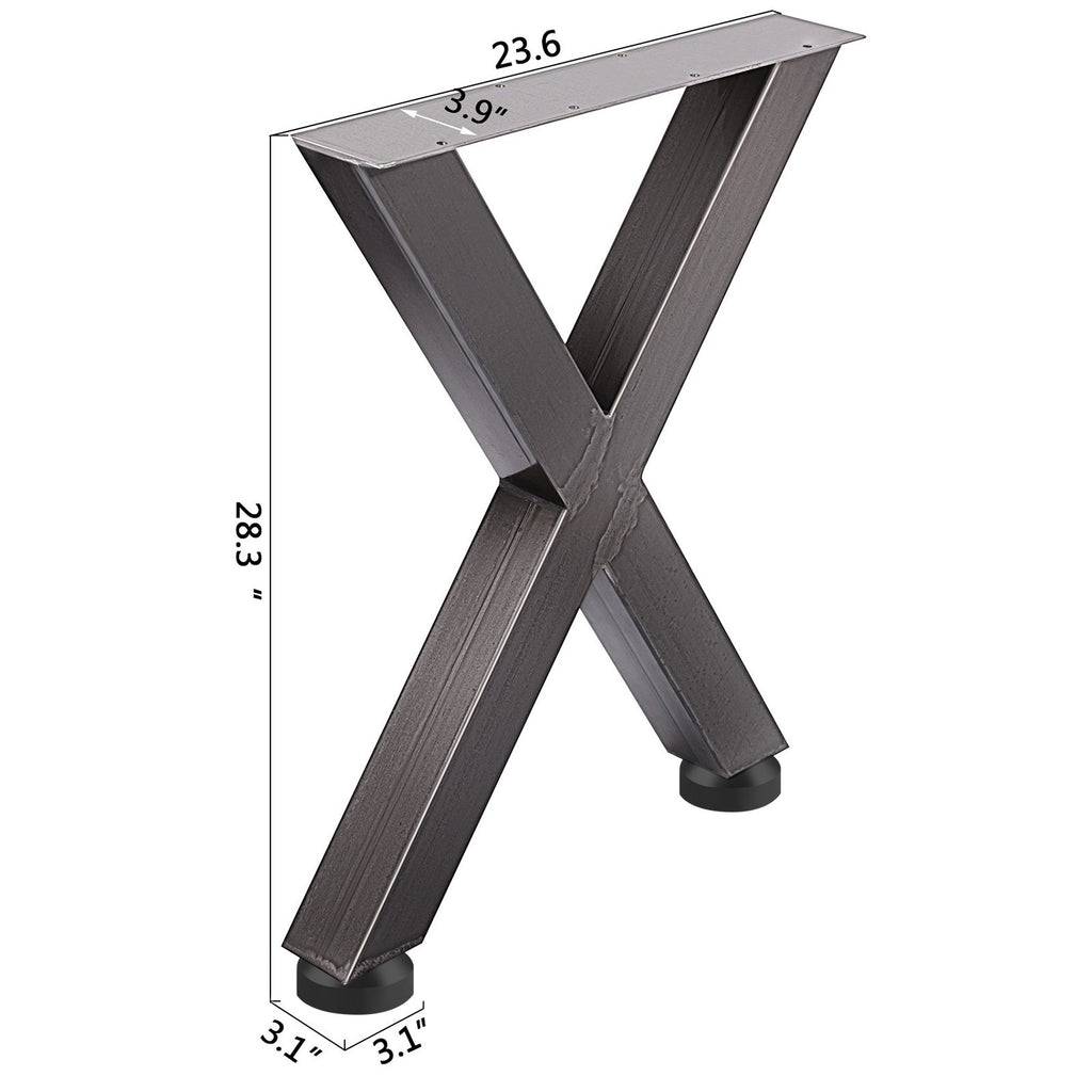 Set of 2 Steel Table Legs, 28'Height 24'Wide Dining Table Legs, Heavy Duty 3.1" Square Box Section X Frame Table Legs, 28x24x3.1 Inch Original Color Industrial Country Style Metal Dining Legs