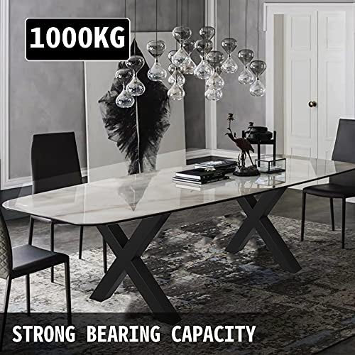 Set of 2 Steel Table Legs, 28\'\'Height 24\'\'Wide Dining Table Legs, Heavy Duty 3.1\" Square Box Section X Frame Table Legs, 28x24x3.1 Inch Black Color Industrial Country Style Metal Dining Leg