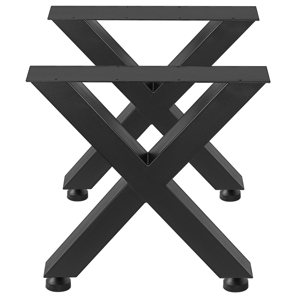 Set of 2 Steel Table Legs, 28\'\'Height 24\'\'Wide Dining Table Legs, Heavy Duty 3.1\" Square Box Section X Frame Table Legs, 28x24x3.1 Inch Black Color Industrial Country Style Metal Dining Leg