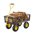 500 Lbs Steel Garden Cart, Heavy Duty Garden Wagon Cart Pullable on Wheels, Metal Yard Utility Wagon Carts with 10" All Terrain Tires, Mesh Removable Sides and 180°Rotating Handle