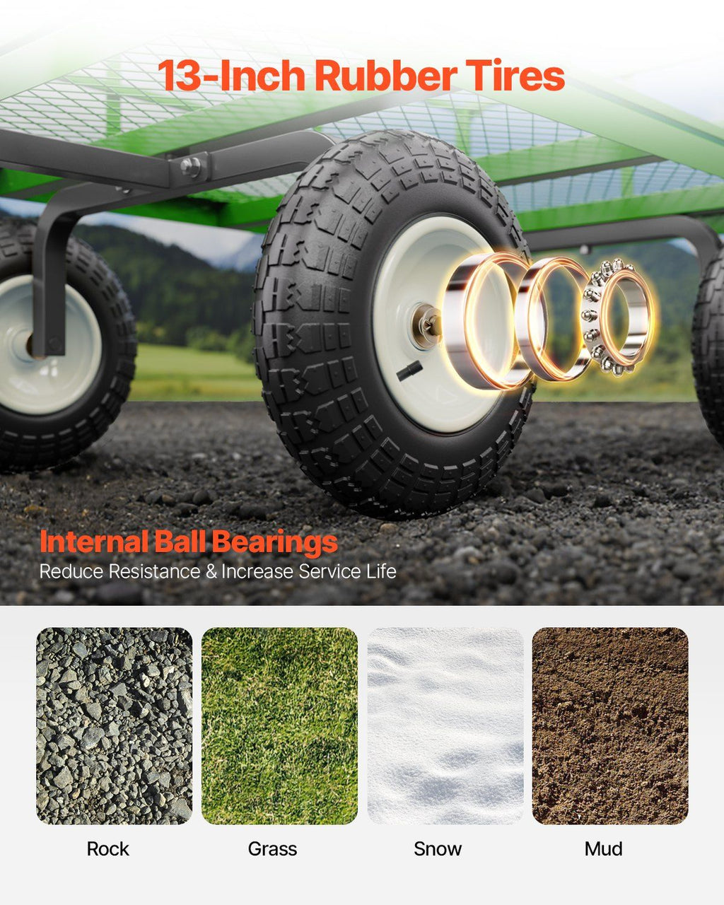 1200 Lbs Steel Garden Cart, Heavy Duty Pullable Garden Wagon Yard Cart, 2 in 1 Outdoor Metal Utility Wagon Yard Trailer with 13" All Terrain Tires, Mesh Removable Sides and 180°Rotating Handle