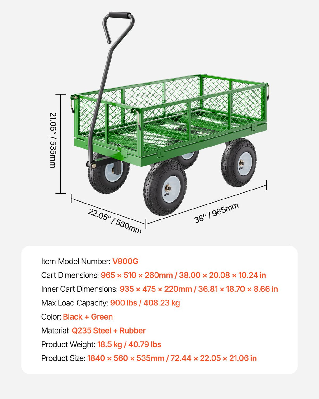 900 lbs Steel Garden Cart on Wheels