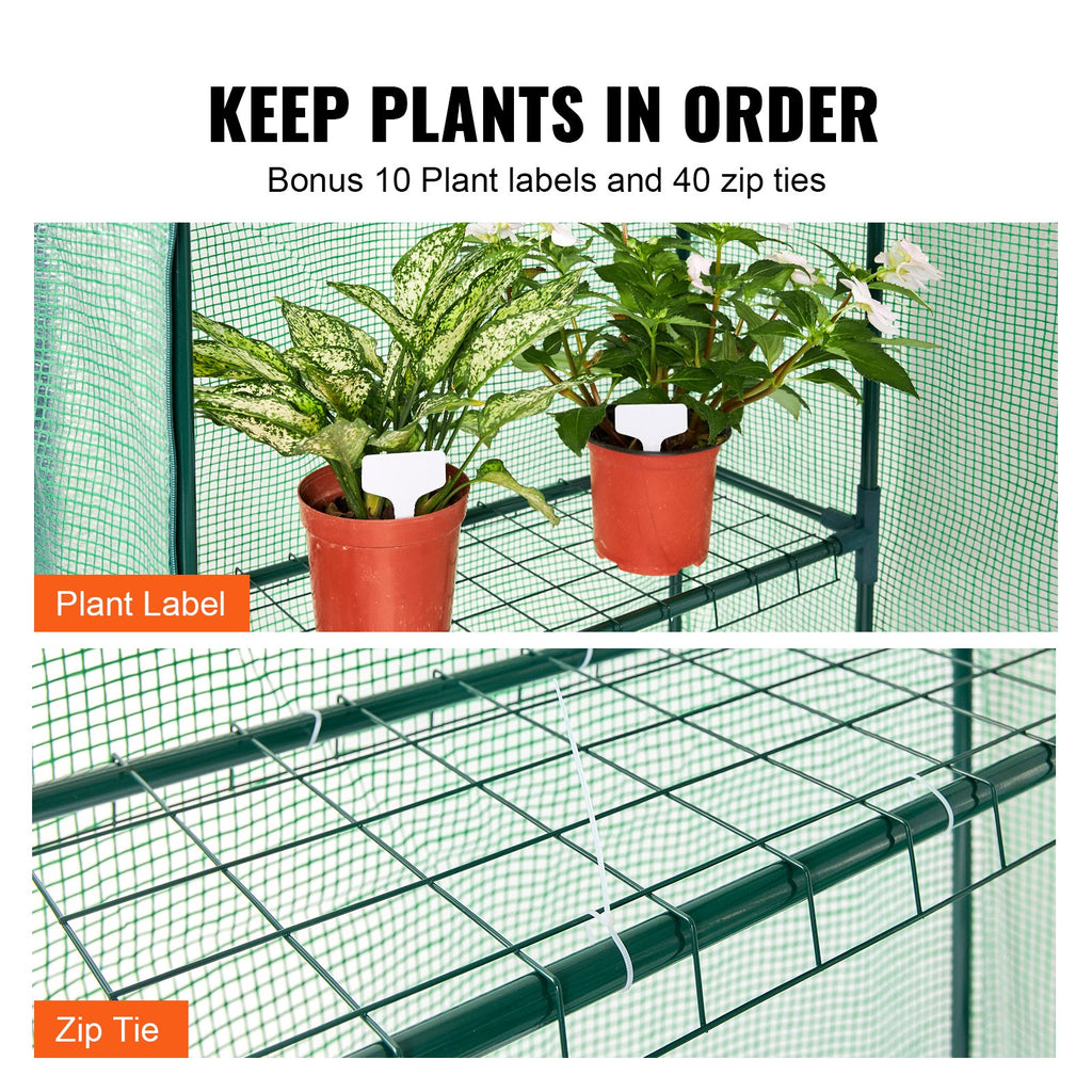 Walk-in Green House, 4.6 x 2.4 x 6.7 ft Greenhouse with Shelves, Set Up in Minutes, High Strength PE Cover with Doors & Windows and Steel Frame, Suitable for Planting and Storage, Green