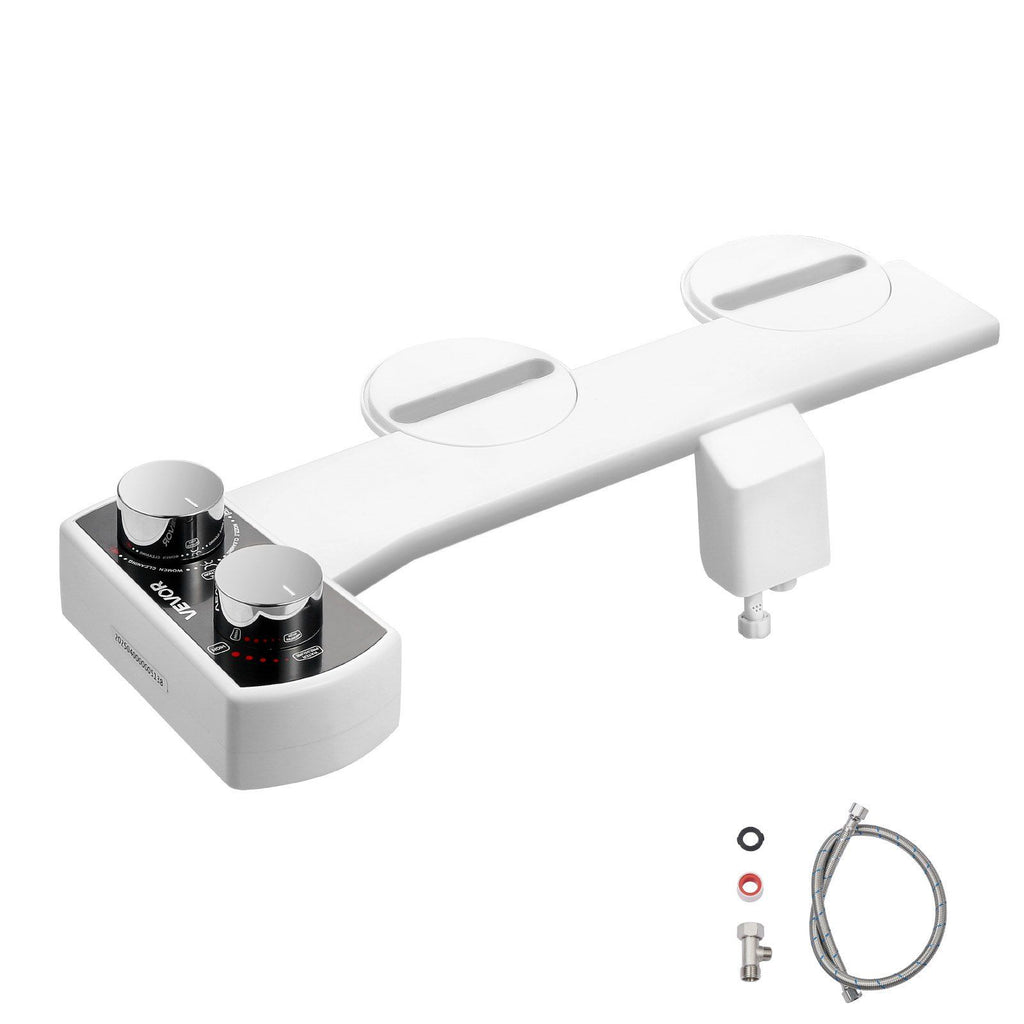 Bidet Attachment for Toilet, Non-Electric Bidet Toilet Seat Attachment - Dual Retractable Nozzles, Adjustable Water Pressure,  Easily Installed Cold Water Sprayer for Rear Feminine Wash, White