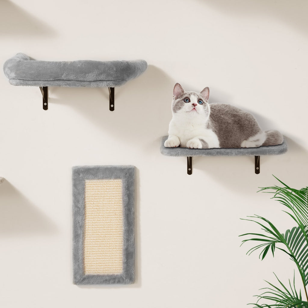 Wall Mounted Cat Shelves, Cat Wall Shelves and Perches with Jumping Boards, Hammock, Sofa, Cat Tree & Cat Grip, Cat Furniture and Shelves up to 40 lbs for Sleeping, Playing, Climbing, Set of 6