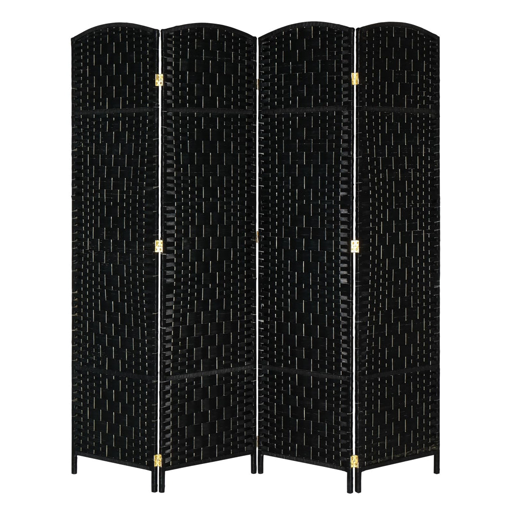 4-Panel Woven Room Divider – Black