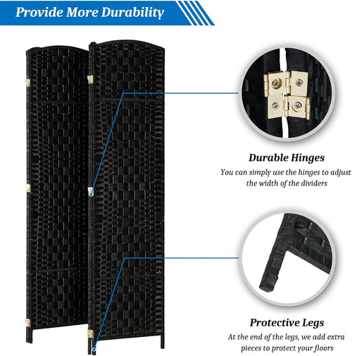 4-Panel Woven Room Divider – Black