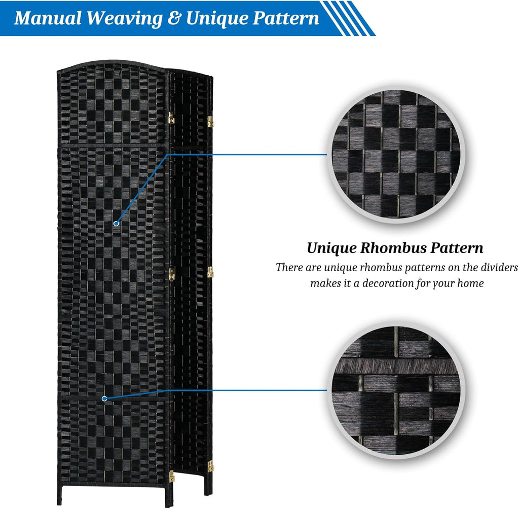 4-Panel Woven Room Divider – Black