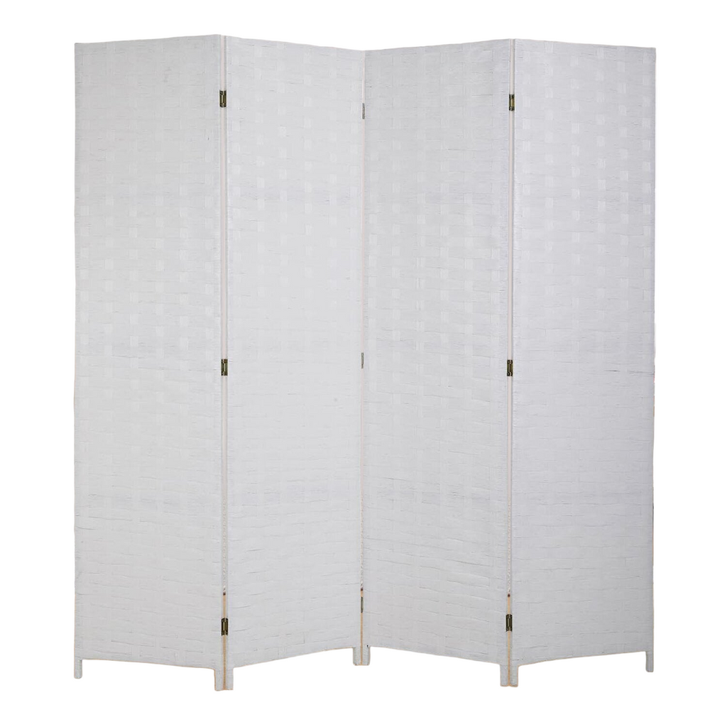 4-Panel Woven Room Divider – White