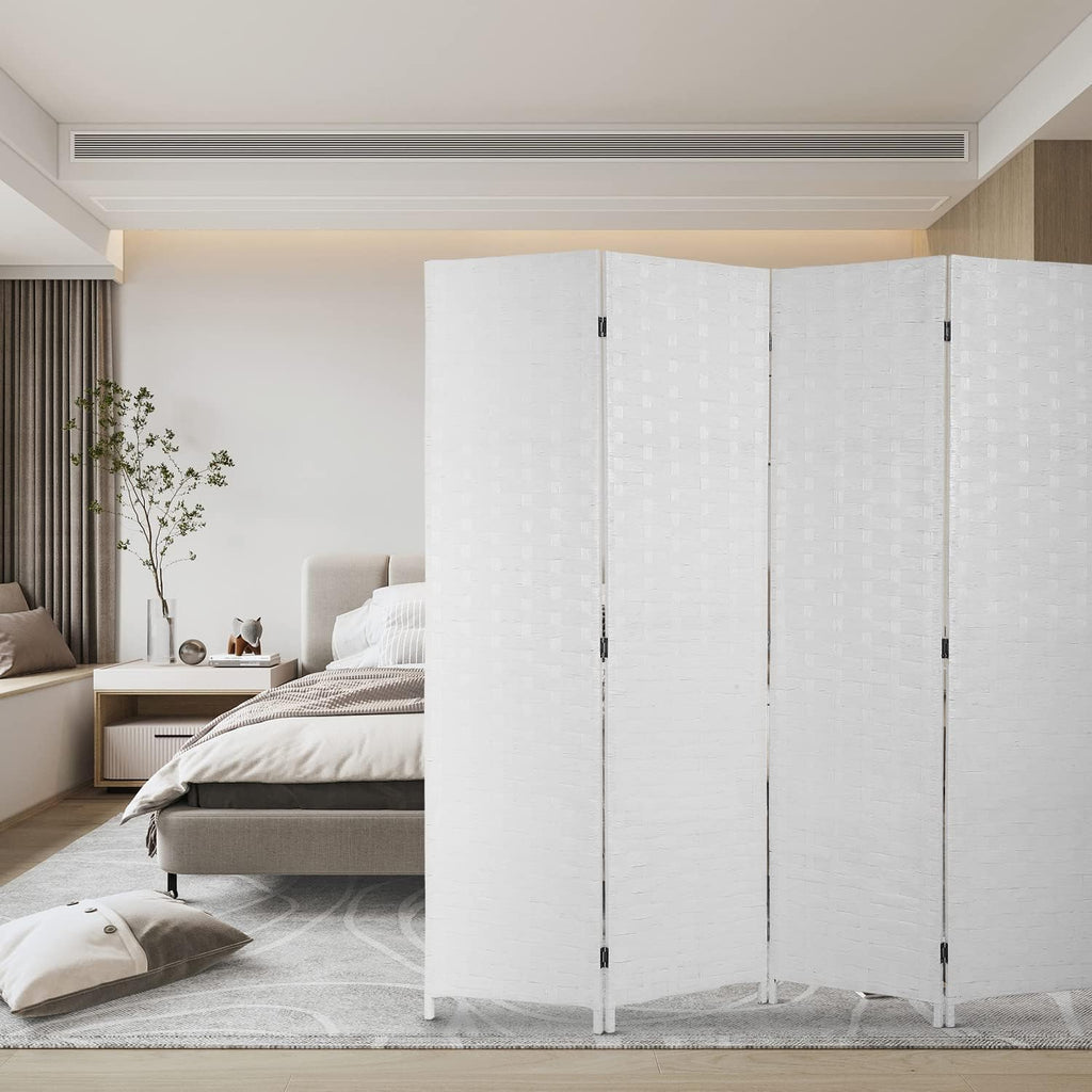 4-Panel Woven Room Divider – White