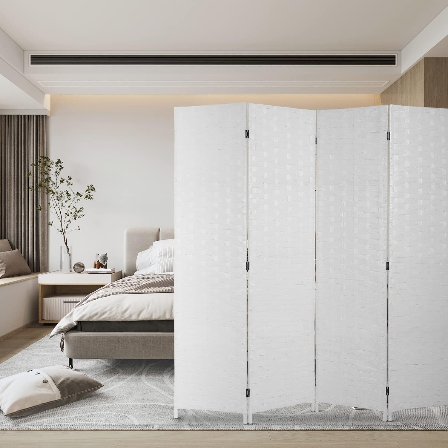 4-Panel Woven Room Divider – White