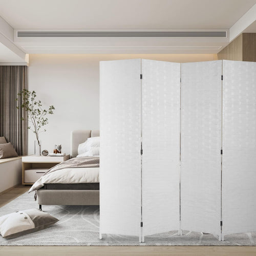 4-Panel Woven Room Divider – White