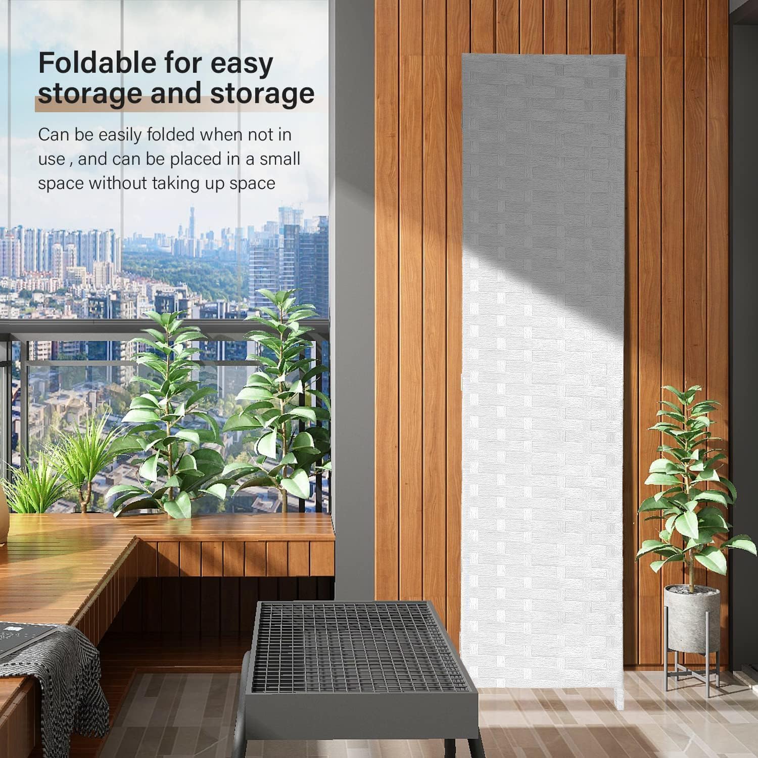 4-Panel Woven Room Divider – White