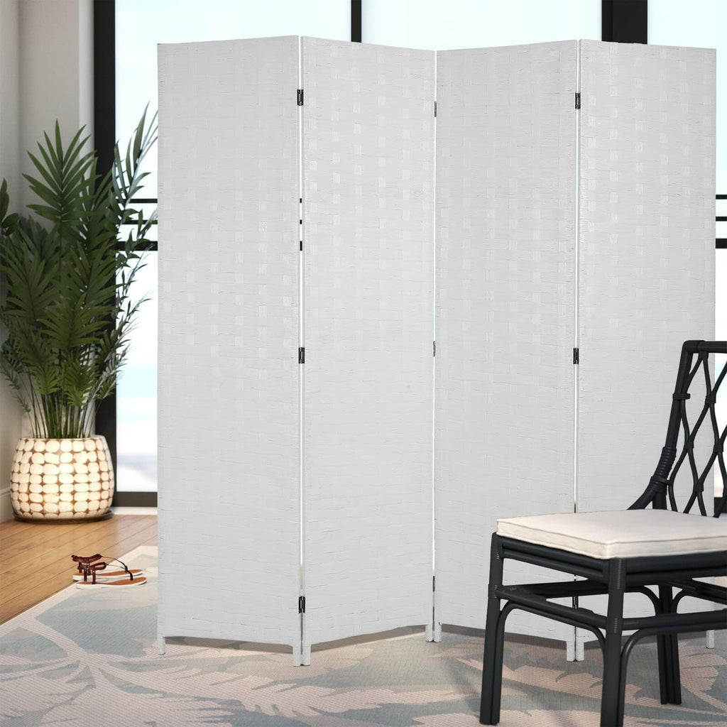4-Panel Woven Room Divider – White