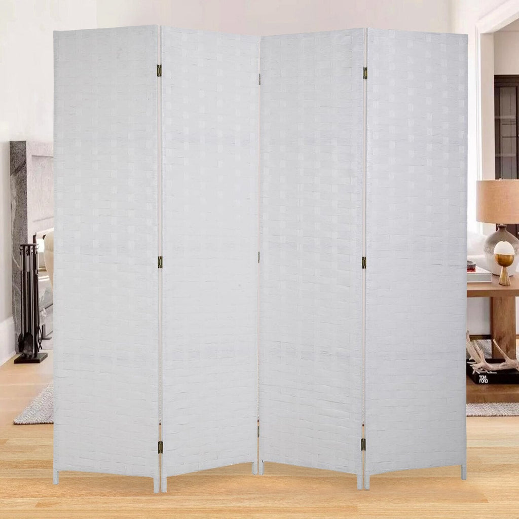 4-Panel Woven Room Divider – White