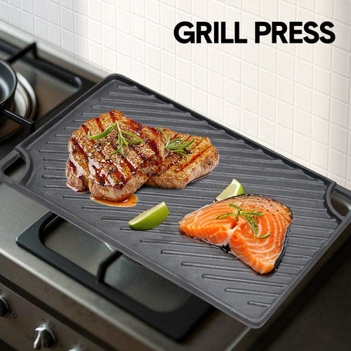 43 × 24cm Reversible Cast-Iron Grill and Griddle Plate