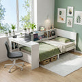 Artiss Single Corner Bed Frame with Desk, Shelves and Charging Ports – White