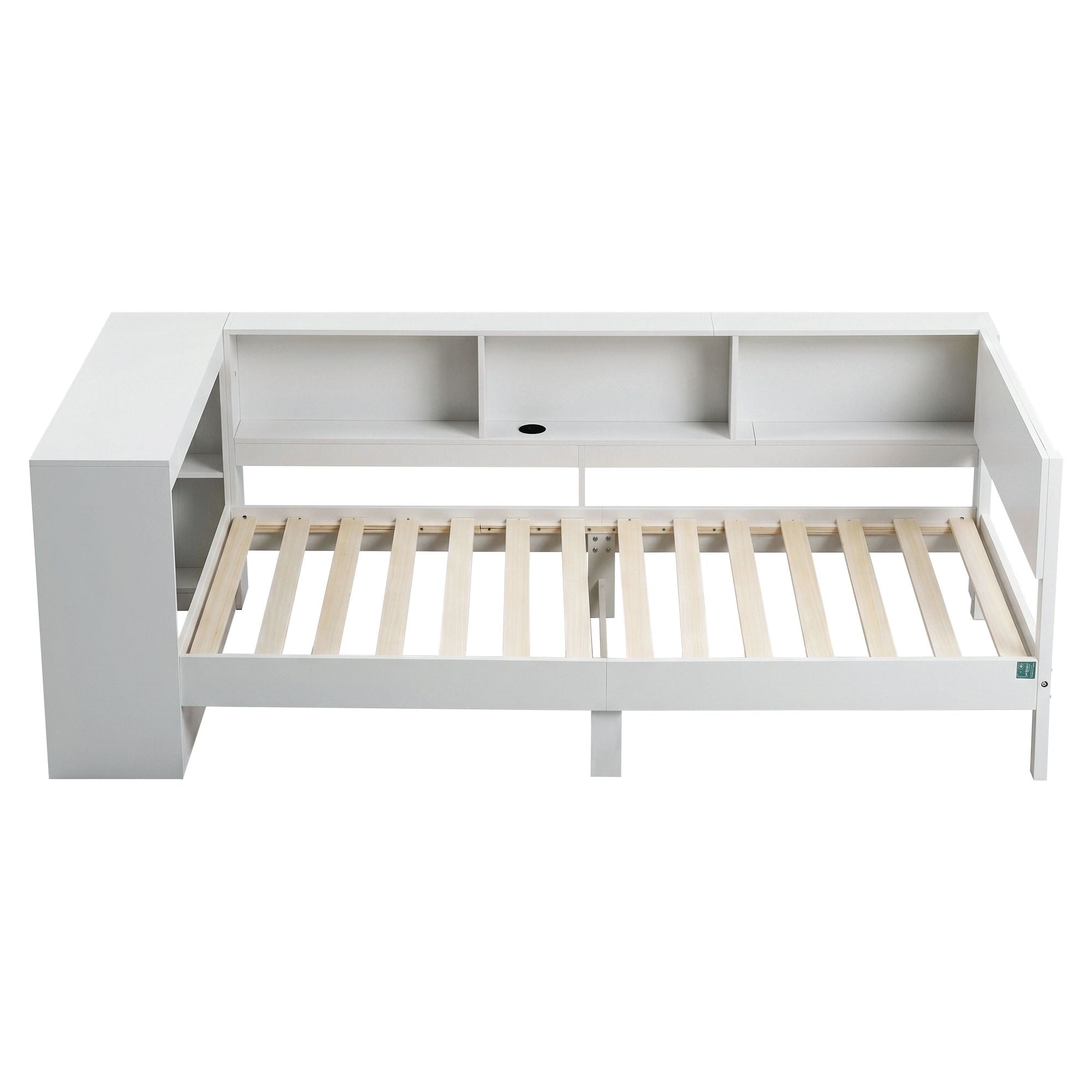 Artiss Single Corner Bed Frame with Desk, Shelves and Charging Ports – White
