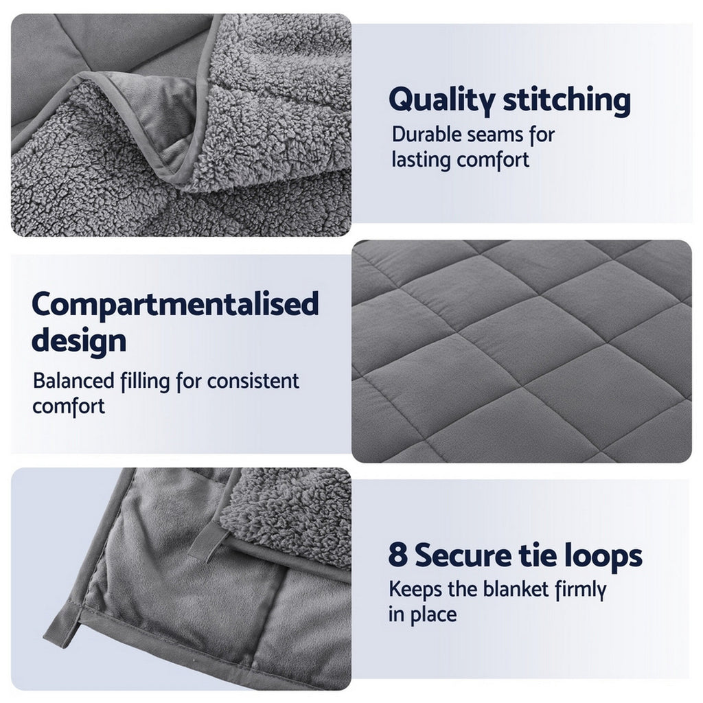 Giselle Bedding Fleece and Sherpa Weighted Blanket – Grey, 4.5 kg