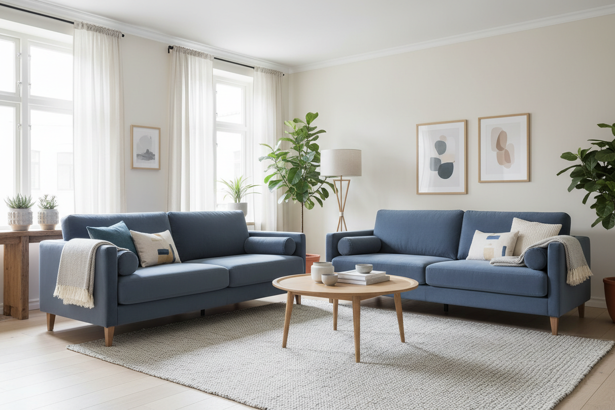 York 3+2-Seater Fabric Sofa Set – Blue