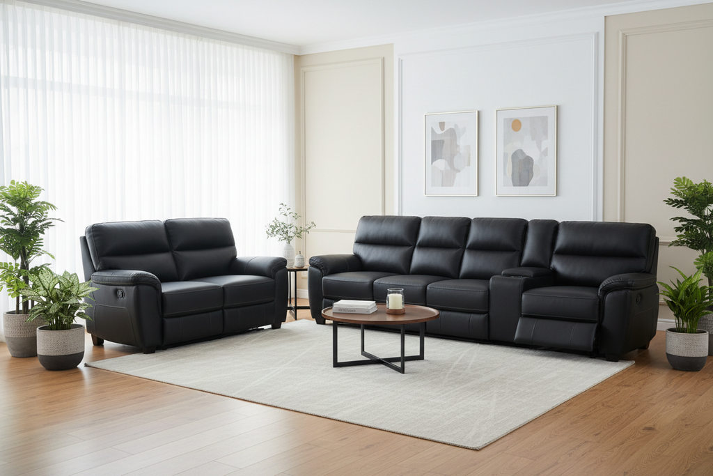 Fantasy 3+2+1-Seater Faux Leather Recliner Suite – Black