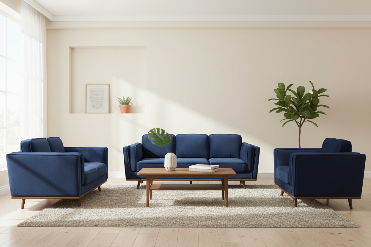 York 3+2+1-Seater Fabric Sofa Set – Blue